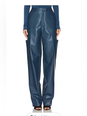Lapointe Stretch Faux Leather Tapered Trouser in Marine Blue size 4